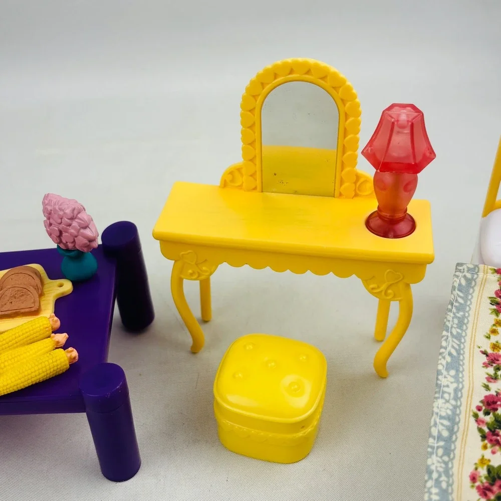 Caring Corners Dollhouse Furniture Lot Bed Vanity Bench Food Caring Corners